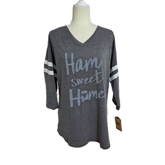 MV Sport Adult Men Unisex Grey 3/4 Sleeve Funny Ham Shirt Sz Medium - Picture 3 of 7